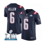 Men's Nike New England Patriots #6 Ryan Allen Limited Navy Blue Rush Vapor Untouchable Super Bowl LII NFL Jersey
