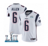 Men's Nike New England Patriots #6 Ryan Allen White Vapor Untouchable Limited Player Super Bowl LII NFL Jersey