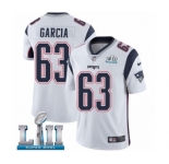 Men's Nike New England Patriots #63 Antonio Garcia White Vapor Untouchable Limited Player Super Bowl LII NFL Jersey