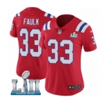 Women's Nike New England Patriots #33 Kevin Faulk Red Alternate Vapor Untouchable Limited Player Super Bowl LII NFL Jersey