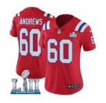 Women's Nike New England Patriots #60 David Andrews Red Alternate Vapor Untouchable Limited Player Super Bowl LII NFL Jersey