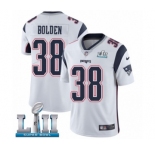 Youth Nike New England Patriots #38 Brandon Bolden White Vapor Untouchable Limited Player Super Bowl LII NFL Jersey