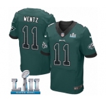 Men's Nike Philadelphia Eagles #11 Carson Wentz Elite Midnight Green Home Drift Fashion Super Bowl LII NFL Jersey
