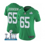 Women's Nike Philadelphia Eagles #65 Lane Johnson Limited Green Rush Vapor Untouchable Super Bowl LII NFL Jersey