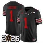 Men's Ohio State Buckeyes #1 Quinshon Judkins Black 2025 CFP Final Patch F.U.S.E. Vapor Limited Stitched Football Jersey