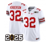 Men's Ohio State Buckeyes #32 TreVeyon Henderson White 2025 CFP Final Patch F.U.S.E. Vapor Limited Stitched Football Jersey