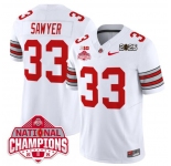 Men's Ohio State Buckeyes #33 Jack Sawyer White 2025 CFP Final With National Champions Patch F.U.S.E. Vapor Limited Stitched Football Jersey