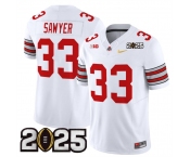 Men's Ohio State Buckeyes #33 Jack Sawyer White Gold 2025 CFP Final Patch F.U.S.E. Vapor Limited Stitched Football Jersey