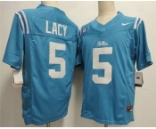 Men's Ole Miss Rebels #5 Kewan Lacy Limited Light Blue FUSE College Football Jersey