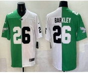 Men's Penn State Nittany Lions #26 Saquon Barkley Green White Split Vapor Jersey