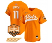 Men's Tennessee Volunteers #11 Billy Amick Orange 2024 Champions Vapor Limited Stitched Jersey