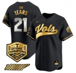 Men's Tennessee Volunteers #21 Kavares Tears Black Gold 2024 Champions Vapor Limited Stitched Jersey
