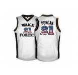 2016 US Flag Fashion Wake Forest Demon Deacons Tim Duncan #21 College Basketball Throwback Jersey - White