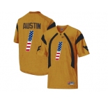 2016 US Flag Fashion West Virginia Mountaineers Tavon Austin #1 College Football Mesh Jersey - Gold