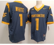 Men's West Virginia Mountaineers #1 Jahiem White Navy FUSE College Stitched Jersey