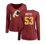 Football Women's Washington Redskins #53 Jon Bostic Maroon Name & Number Logo Long Sleeve T-Shirt