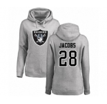 Football Women's Oakland Raiders #28 Josh Jacobs Ash Name & Number Logo Pullover Hoodie