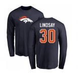 NFL Nike Denver Broncos #30 Phillip Lindsay Navy Blue Name & Number Logo Long Sleeve T-Shirt