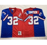 Men's Buffalo Bills #32 O.J. Simpson Blue Red Splite Throwback Stitched Jersey