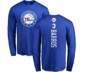 NBA Nike Philadelphia 76ers #3 Dana Barros Royal Blue Backer Long Sleeve T-Shirt