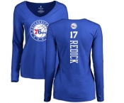 NBA Women's Nike Philadelphia 76ers #17 JJ Redick Royal Blue Backer Long Sleeve T-Shirt