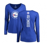 NBA Women's Nike Philadelphia 76ers #21 Joel Embiid Royal Blue Backer Long Sleeve T-Shirt