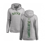 NBA Women's Nike Milwaukee Bucks #34 Giannis Antetokounmpo Ash Backer Pullover Hoodie