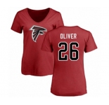 Football Women's Atlanta Falcons #26 Isaiah Oliver Red Name & Number Logo T-Shirt
