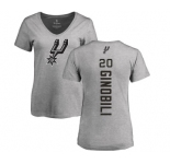 NBA Women's Nike San Antonio Spurs #20 Manu Ginobili Ash Backer T-Shirt