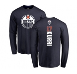 NHL Adidas Edmonton Oilers #17 Jari Kurri Navy Blue Backer Long Sleeve T-Shirt