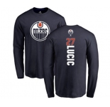 NHL Adidas Edmonton Oilers #27 Milan Lucic Navy Blue Backer Long Sleeve T-Shirt