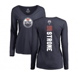 NHL Women Adidas Edmonton Oilers #18 Ryan Strome Navy Blue Backer Slim Fit Long Sleeve T-Shirt