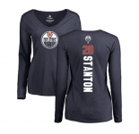 NHL Women Adidas Edmonton Oilers #20 Ryan Stanton Navy Blue Backer Slim Fit Long Sleeve T-Shirt