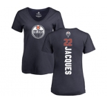 NHL Women Adidas Edmonton Oilers #22 Jean-Francois Jacques Navy Blue Backer Slim Fit V-Neck T-Shirt