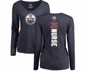 NHL Women Adidas Edmonton Oilers #25 Darnell Nurse Navy Blue Backer Slim Fit Long Sleeve T-Shirt