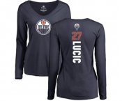NHL Women Adidas Edmonton Oilers #27 Milan Lucic Navy Blue Backer Slim Fit Long Sleeve T-Shirt