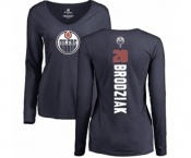NHL Women Adidas Edmonton Oilers #28 Kyle Brodziak Navy Blue Backer Slim Fit Long Sleeve T-Shirt