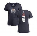 NHL Women Adidas Edmonton Oilers #31 Grant Fuhr Navy Blue Backer Slim Fit V-Neck T-Shirt