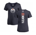 NHL Women Adidas Edmonton Oilers #35 Al Montoya Navy Blue Backer Slim Fit V-Neck T-Shirt