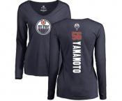 NHL Women Adidas Edmonton Oilers #56 Kailer Yamamoto Navy Blue Backer Slim Fit Long Sleeve T-Shirt