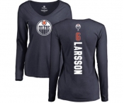 NHL Women Adidas Edmonton Oilers #6 Adam Larsson Navy Blue Backer Slim Fit Long Sleeve T-Shirt