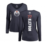 NHL Women Adidas Edmonton Oilers #77 Oscar Klefbom Navy Blue Backer Slim Fit Long Sleeve T-Shirt