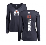 NHL Women Adidas Edmonton Oilers #83 Matt Benning Navy Blue Backer Slim Fit Long Sleeve T-Shirt