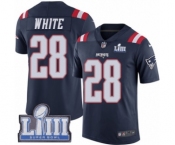 Men's Nike New England Patriots #28 James White Limited Navy Blue Rush Vapor Untouchable Super Bowl LIII Bound NFL Jersey