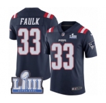 Men's Nike New England Patriots #33 Kevin Faulk Limited Navy Blue Rush Vapor Untouchable Super Bowl LIII Bound NFL Jersey