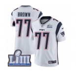 Men's Nike New England Patriots #77 Trent Brown White Vapor Untouchable Limited Player Super Bowl LIII Bound NFL Jersey
