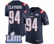 Men's Nike New England Patriots #94 Adrian Clayborn Limited Navy Blue Rush Vapor Untouchable Super Bowl LIII Bound NFL Jersey