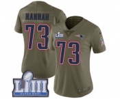 Women's Nike New England Patriots #73 John Hannah Limited Olive 2017 Salute to Service Super Bowl LIII Bound NFL Jersey