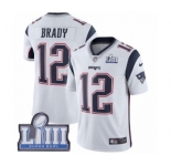 Youth Nike New England Patriots #12 Tom Brady White Vapor Untouchable Limited Player Super Bowl LIII Bound NFL Jersey