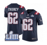 Youth Nike New England Patriots #62 Joe Thuney Limited Navy Blue Rush Vapor Untouchable Super Bowl LIII Bound NFL Jersey